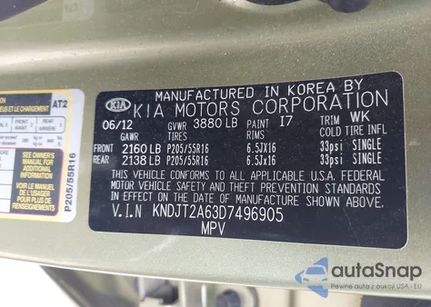 2013 Kia Soul + from USA, damaged, VIN KNDJT2A63D7496905